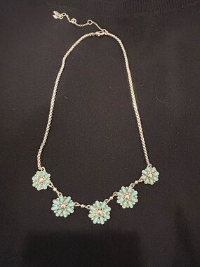 Lucky Brand Silver-Tone Turquoise Flower Station Necklace
